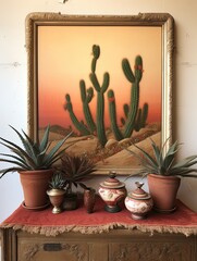 Bohemian Desert Vibes: Vintage Cacti Art & Desert Landscape Painting