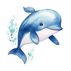 Watercolor of cartoon cute whale, in the style of hyper-detailed illustrations, precision painting, mote kei, detailed character illustrations, isolate white background, photo-realistic --v 5.2
