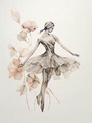 Classic Ballet Dancer Sketches: Floral Ballet Movements - Botanical Wall Art