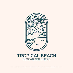 Tropical Beach logo design with line art simple vector minimalist illustration template