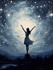 Starlit Ballet Poses: Captivating Classic Ballet Dancer Sketches in a Exquisite Night Sky Artwork