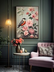 Wildlife Harmony: Floral and Bird Combinations Canvas Print - Rustic Wall Decor