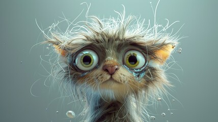 Fototapeta premium an artificial intelligence image of a cute cat who is disheveled and has big eyes