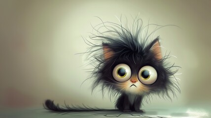 Fototapeta premium an artificial intelligence image of a cute cat who is disheveled and has big eyes