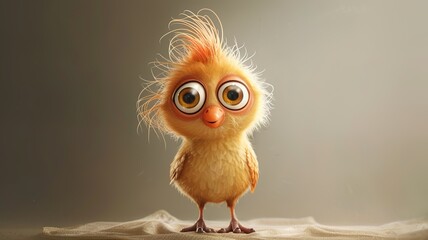 an artificial intelligence image of a cute bird who is disheveled and has big eyes