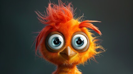an artificial intelligence image of a cute bird who is disheveled and has big eyes