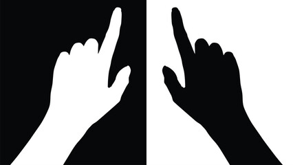 set of hand silhouettes isolated on white and black background, Vector collection of human hands of different gestures, hands gesturing black, Black hands silhouettes, vector illustration