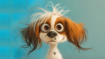 Naklejka premium an AI-generated image of a cute dog who is disheveled and has big eyes