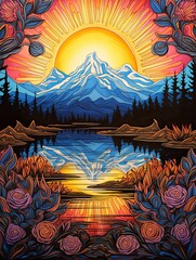 Twilight Landscape: Hand-drawn Mandala Patterns in Peak-Inspired Mountain Art