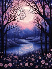 Twilight Mandala Patterns: Hand-Drawn Evening Landscape to Evoke Calm