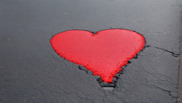 A red heart poured into the asphalt. generative AI