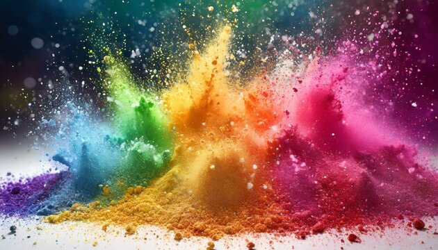 abstract colorful background with drops, Colored powder explosion. Rainbow colors dust background. Multicolored powder splash background © Hyder
