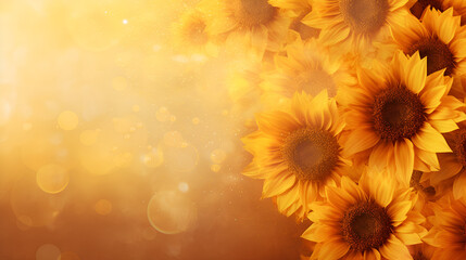 Close up of beautiful sunflowers with blurred background, Flowers copy space as a background, Golden sunflower HD image for banners, AI-generated