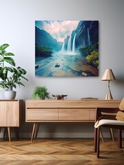 Majestic Waterfall Landscapes: Canvas Print of Waterfall Lagoon View