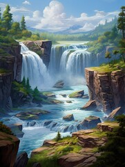 Captivating Waterfall: Majestic Landscapes, Field Paintings, and River Rapids Art