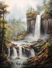 Majestic Waterfall Landscapes: Earth Tones Art Collection