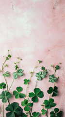 Green four leaf clover on table, rare fourleaf nature spring leaves floral natural grass plant background, good luck shamrock and lucky charm fortune concept, Saint Patricks Day symbol .