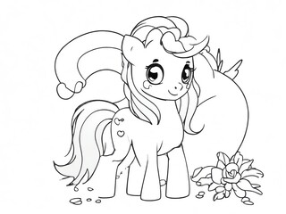 Cute Little Pony Cartoon Coloring Page. Suitable For printable children's, kids and adult coloring page or book