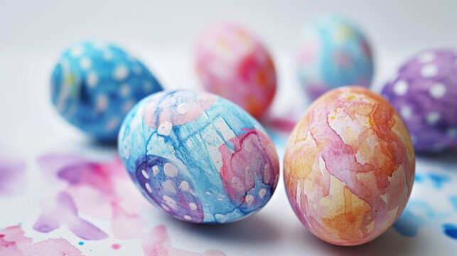 Ostern, Ostereier bemalt mit Wasserfarben