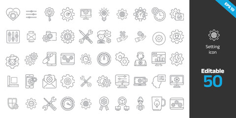 Gear setting vector icon collection.