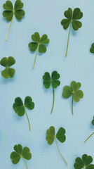 Green four leaf clover on table, rare fourleaf nature spring leaves floral natural grass plant background, good luck shamrock and lucky charm fortune concept, Saint Patricks Day symbol .