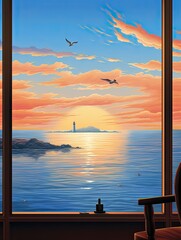 Nautical Lighthouse Views: Panoramic Landscape Print with Captivating Horizon Light