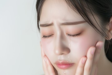 悲しい表情で涙を流している日本人女性（悲しい・泣く・号泣）