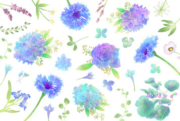 花の背景（水彩ブルー）