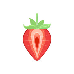 Sliced ​​half strawberry. Fresh red ripe ripe berry on a white background. Front view.