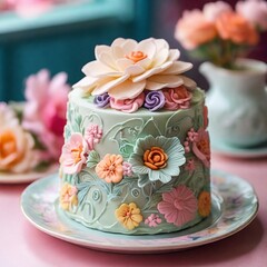 Obraz na płótnie Canvas birthday cake decorate with flower