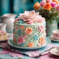 birthday  cake with pink roses