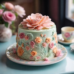 wedding cake with pink roses