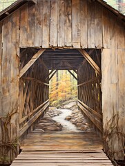 Quaint Covered Bridge Scenes: Rustic Wall Decor with Charming Old Wooden Bridge Image