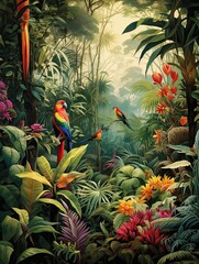 Rainforest Animal Illustrations: Vibrant Jungle Gardens in a Garden Scene Art