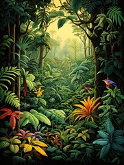 Rainforest Animal Illustrations - Deep Jungle Forest Wall Art