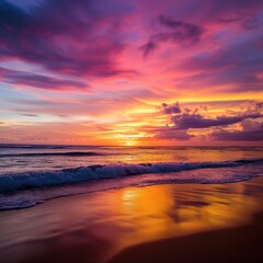 Naklejka premium Beautiful sunset on sea beach, seascape