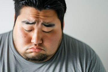 Obraz premium 太って体重に困っている日本人男性（デブ・肥満・オーバーサイズ）