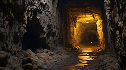 Deserted limestone mine tunnel - obrazy, fototapety, plakaty