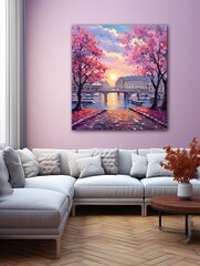 Romantic Paris Street Art Canvas Print: Seine River View - Modern Landscape
