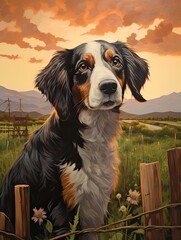 Rustic Farm Animal Portraits: Twilight Landscape, Valley Views, and Farm Dog Artwork