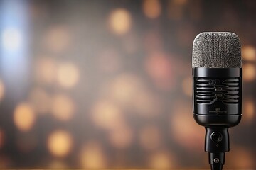 microphone with blurred background and copy space - obrazy, fototapety, plakaty
