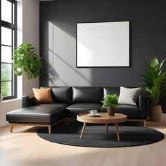 Mockup poster frame in modern home interior background