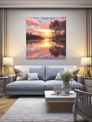 Serene Lakeside Views - Serene Sunset Canvas Print | Nature Artwork