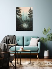 Serene Lakeside Views: Vintage Painting of Calm Waters, Captivating Wall Art