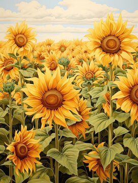 Sunflower Bliss: Earth Tones Capturing Natural Sunflower Hues in Stunning Field Paintings