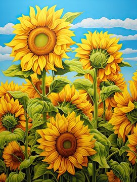 Yellow Burst: Captivating Sunflower Field Paintings Filled with Bright Blossoms