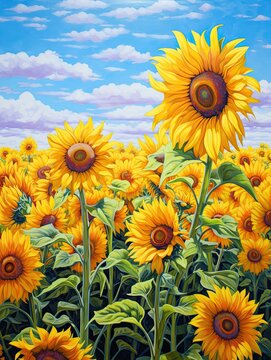 Sunflower Field Paintings: Stunning Yellow Blossoms in a Vibrant Field