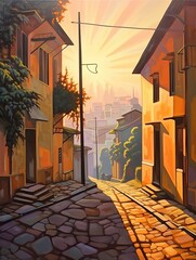 Sunlit Tuscan Streets: Dawn Painting Under the Morning Light.