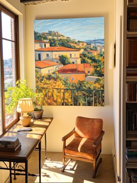 Sunlit Tuscan Street Paintings: Plateau Art Print & Elevated Tuscan Vistas