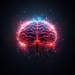 bright bright glowing brain on dark background. Can used for poster, banner, card design. 